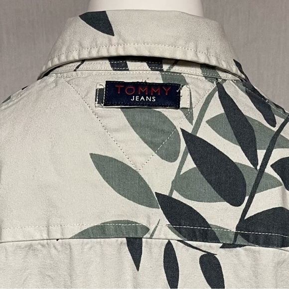 Vintage Tommy Jeans Heavy Cotton Button Down Shirt Men’s Beige Green Size Large - Picture 7 of 12